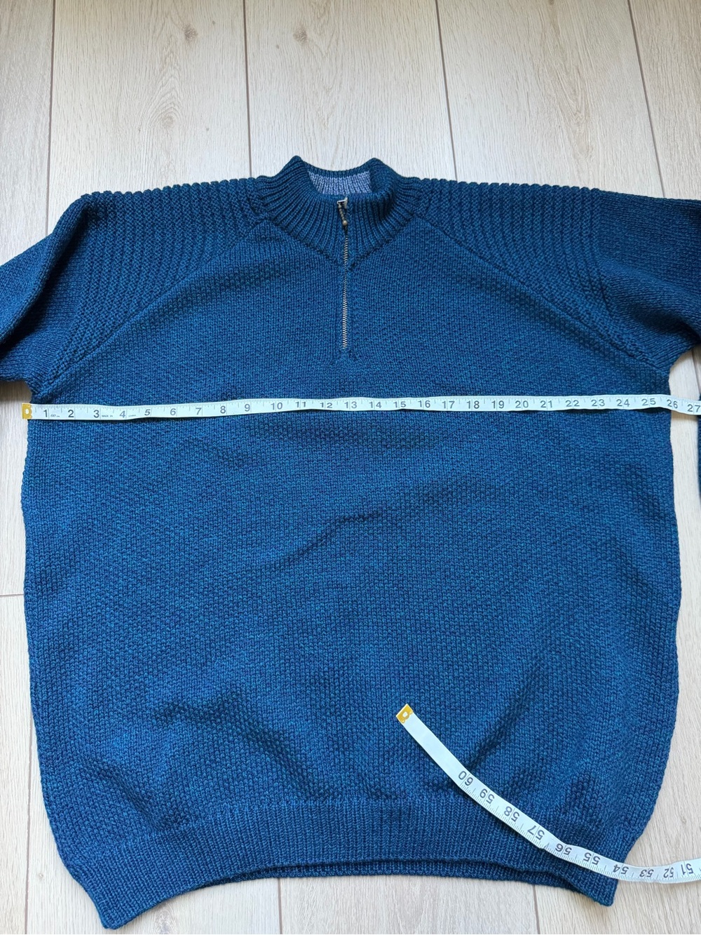 Aran Sweater Market 100% Merino Wool Zip Up Sweater Teal Blue Size XL - Picture 8 of 9